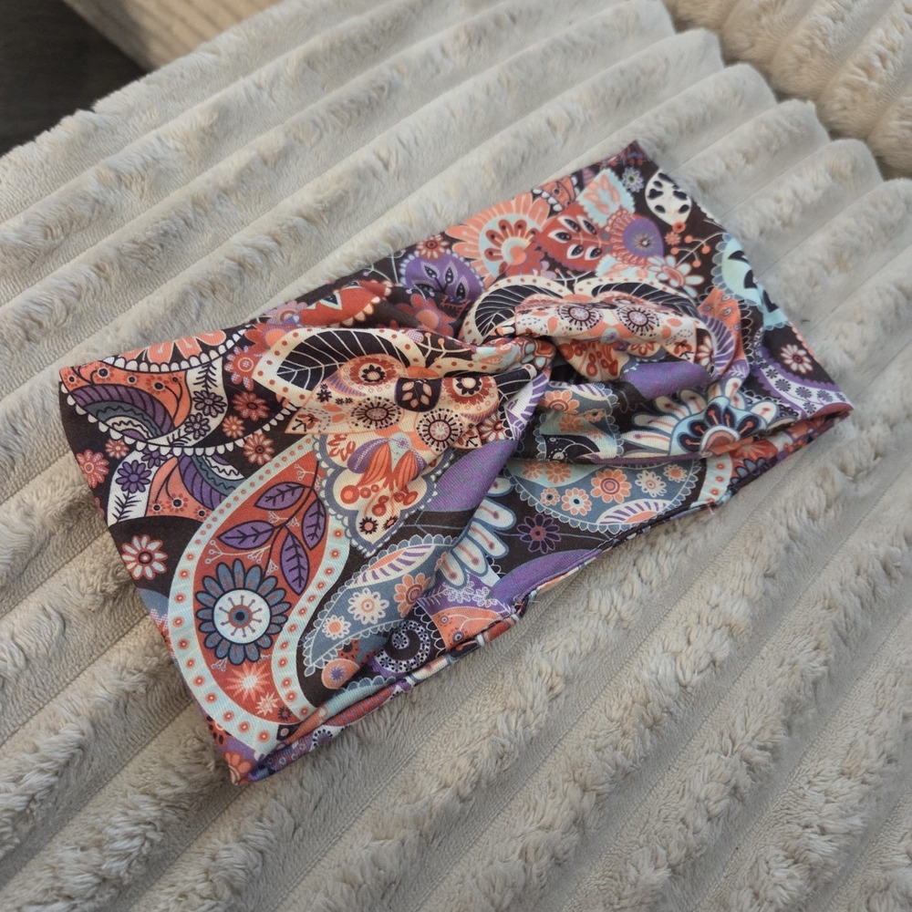 Boho Paisley Twist Knot Headband Wide Stretch Turban Floral Hair Band women's